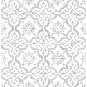 NextWall -  Lillian August Faux Porto Tile Peel and S Gray